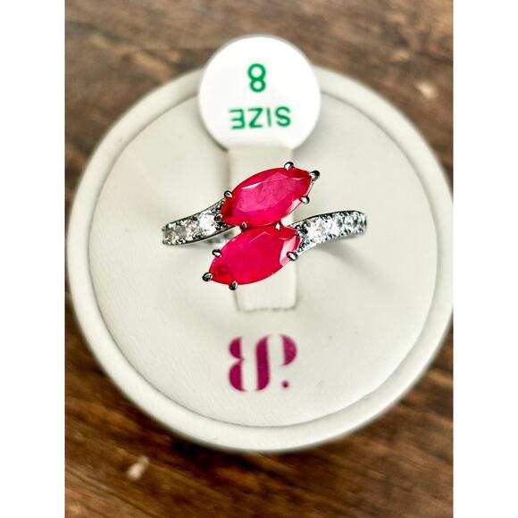 Bomb Party RBP6647 Bold Spirit Lab Created Dark Pink Sapphire Fused Quartz Size8 - Picture 1 of 5